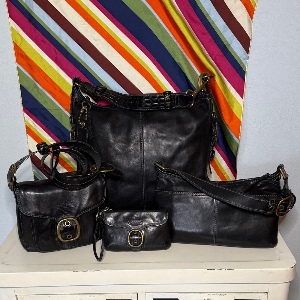 Coach Bleecker Black Set Tattersall lining Brass Buckle-Felicia, Conv Bag,Demi +